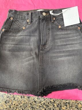 Pistola Black Washed Denim Mini Skirt with Frayed Hem Size 25